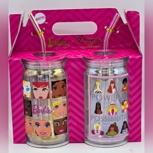 Mattel☆Barbie×Dragon Glassware Set Of 2 Drinking Glasses With Straws(16oz.)☆